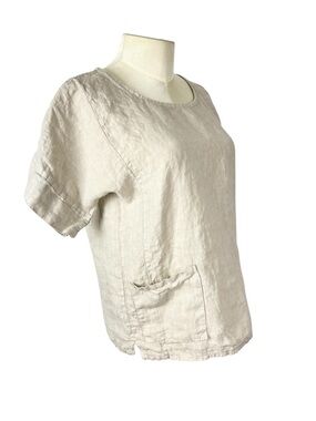 Francesca Bettini Top Womens Size Small 100% Linen Pockets Made Italy Tan